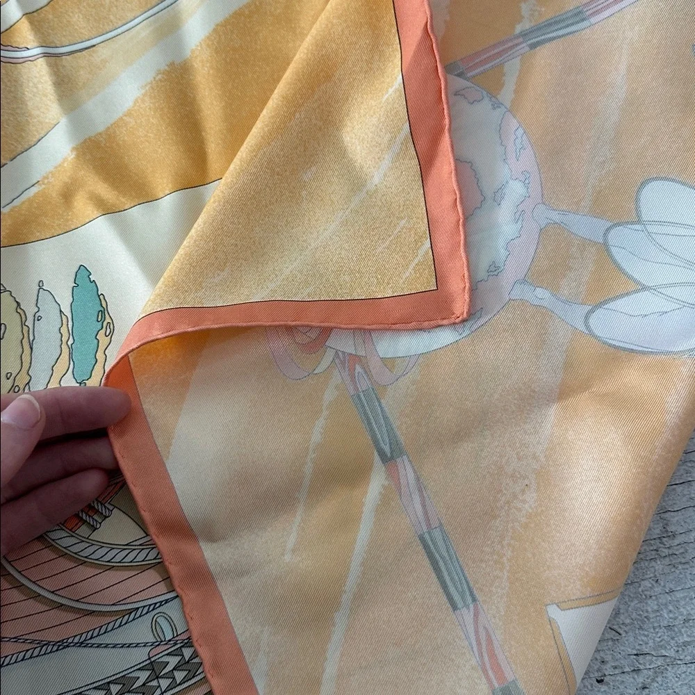 Vintage Hermes Orange Face Au Silk Scarf - Picture 8 of 9